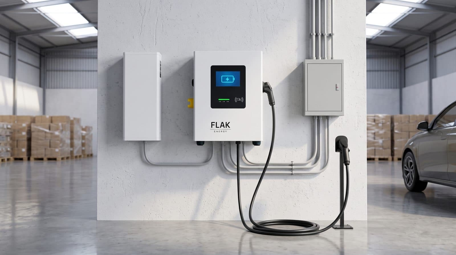 FLAK FAST 30 instalado ao lado de armazenamento de energia e quadro elétrico
